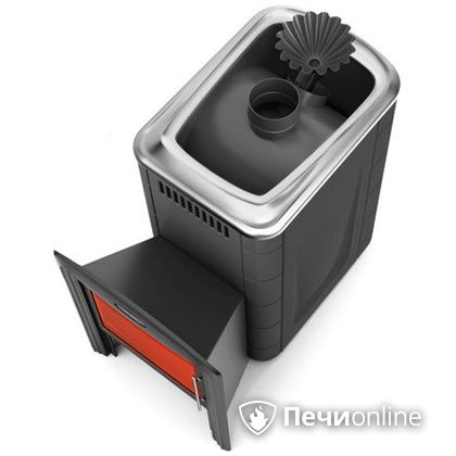 Дровяная банная печь TMF Ангара 2012 Carbon Витра с закрытой каменкой антрацит в Сургуте